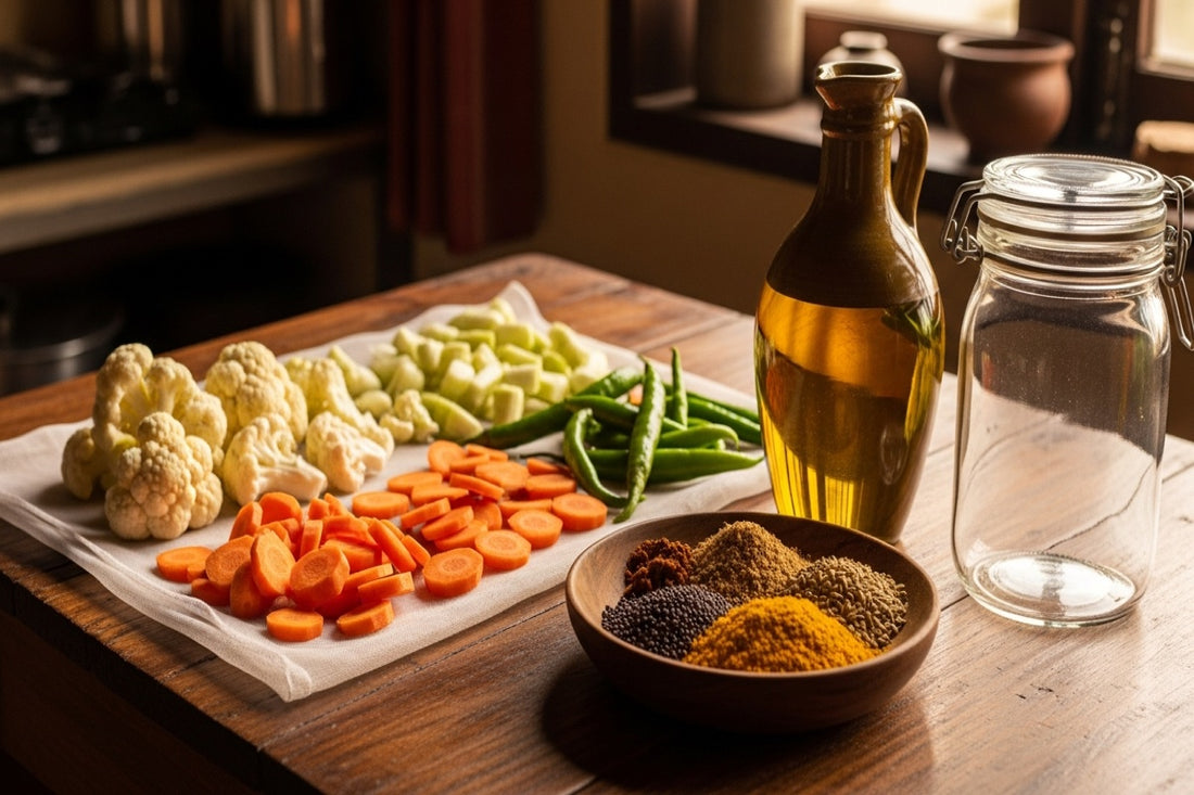 Ingredients and steps for making traditional Pahadi achar