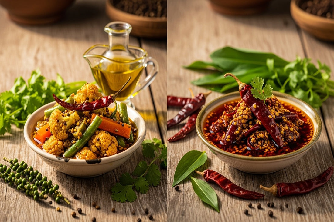Two styles of Uttarakhand pickle representing Kumaoni and Garhwali traditions