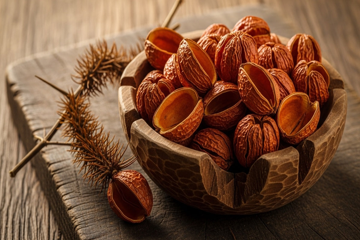 Dried timur Himalayan pepper husks in a rustic bowl