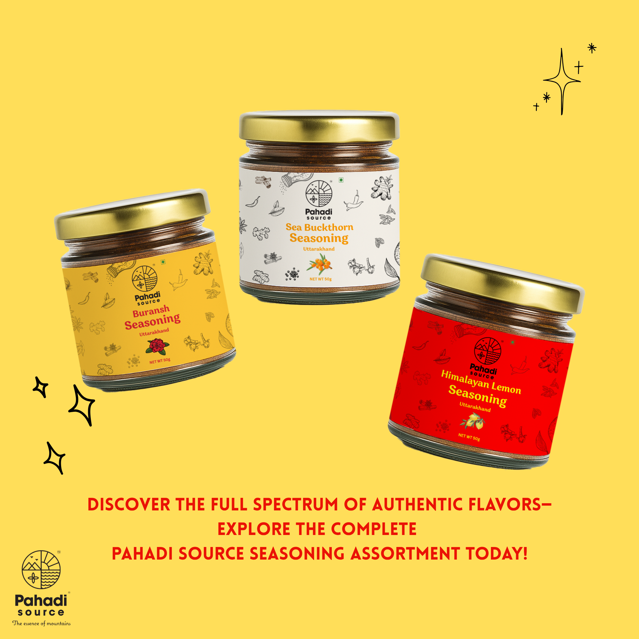 Himalayan Trio Seasoning Collection - Buransh, Sea Buckthorn, and Himalayan Lemon seasonings by Pahadi Source