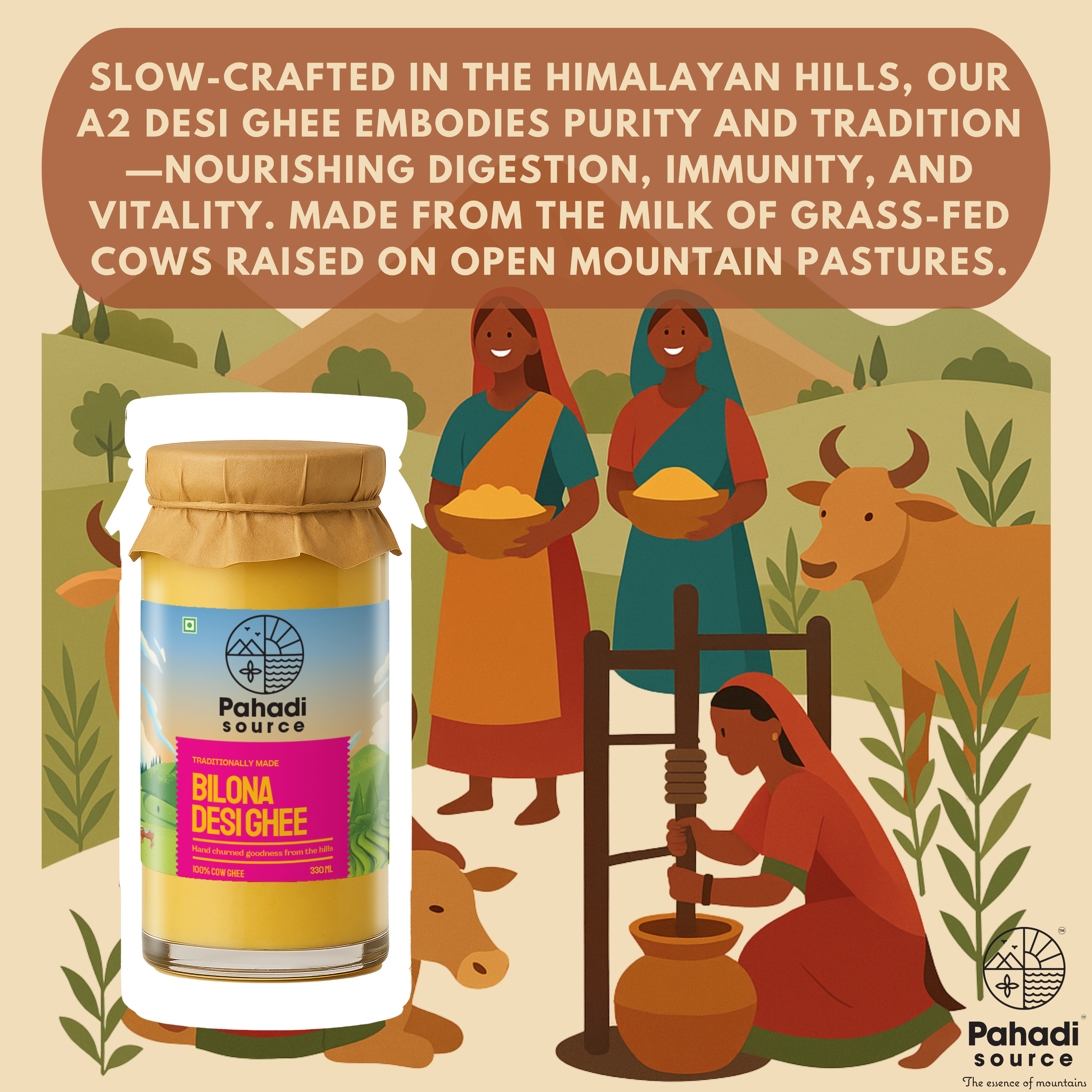 Bilona Desi Cow Ghee by Pahadi Source | 300 gm