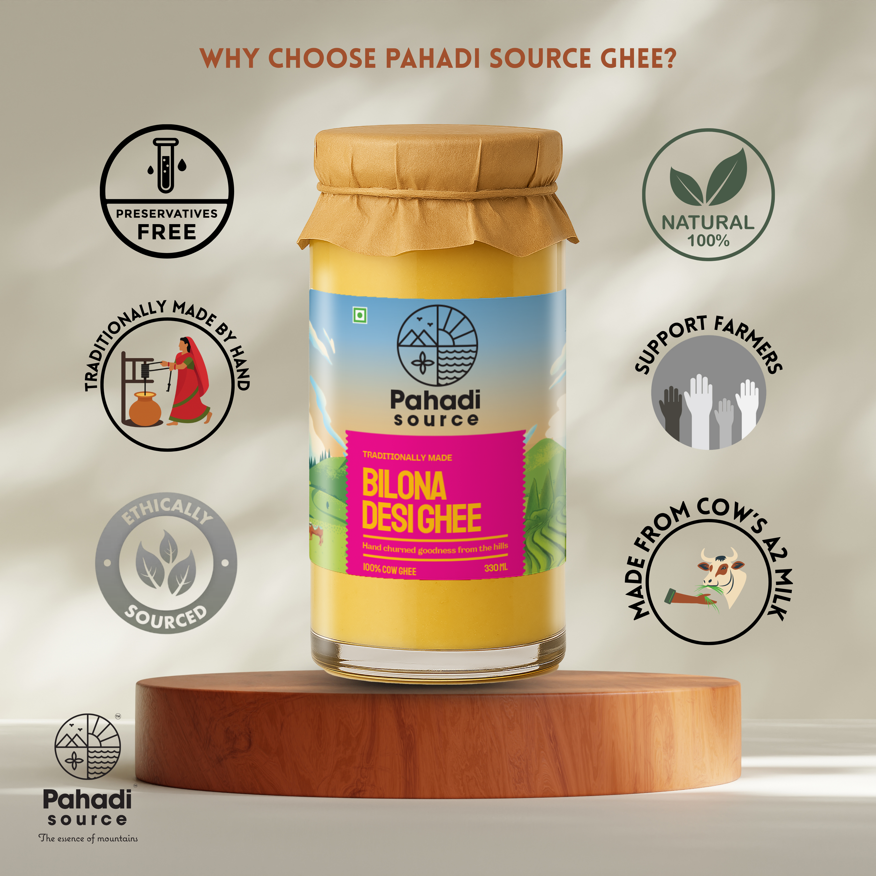 Bilona Desi Cow Ghee by Pahadi Source | 300 gm