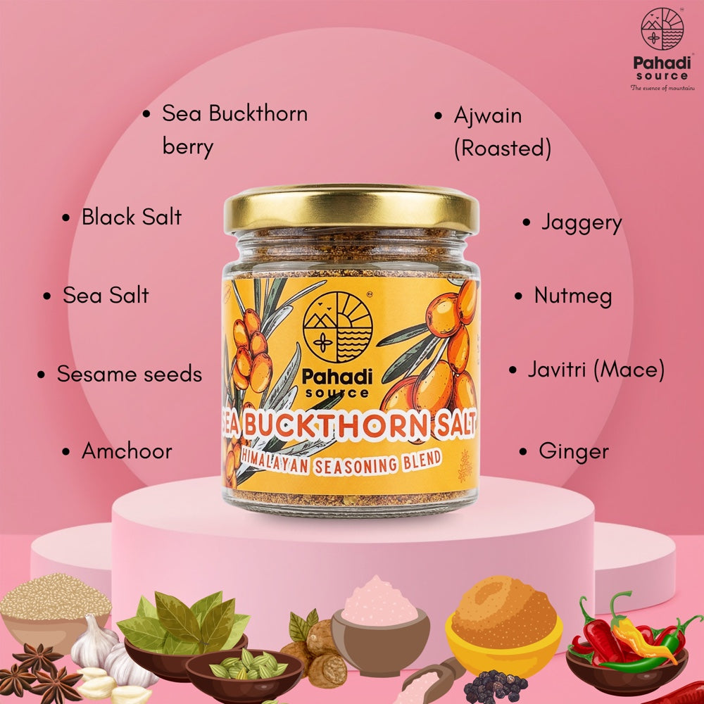 Sea Buckthorn Salt ingredients infographic - Himalayan Seasoning Blend