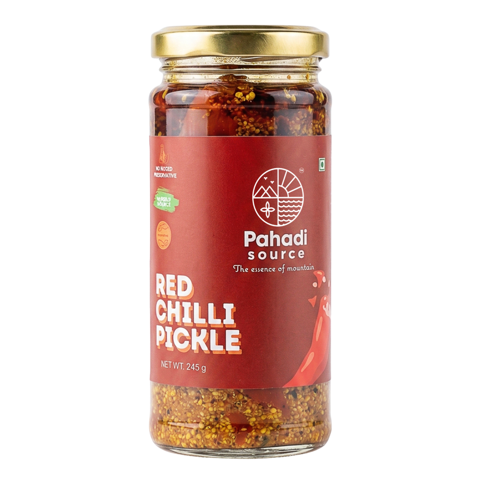 Pahadi Source Red Chilli Pickle ingredients — whole red chillies